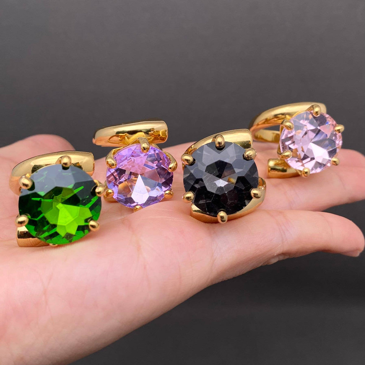Big Zircon Inlaid 18K Gold Plated Stainless Steel Ring - FGS: Purple / 9