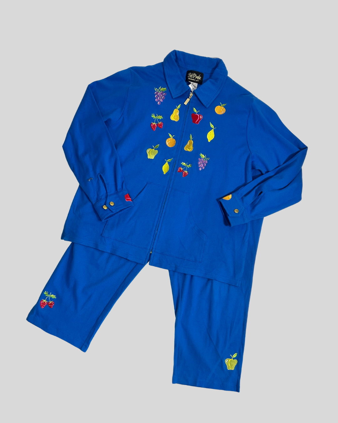 Vintage Bob Mackie Blue Fruit Zip Up (1X)