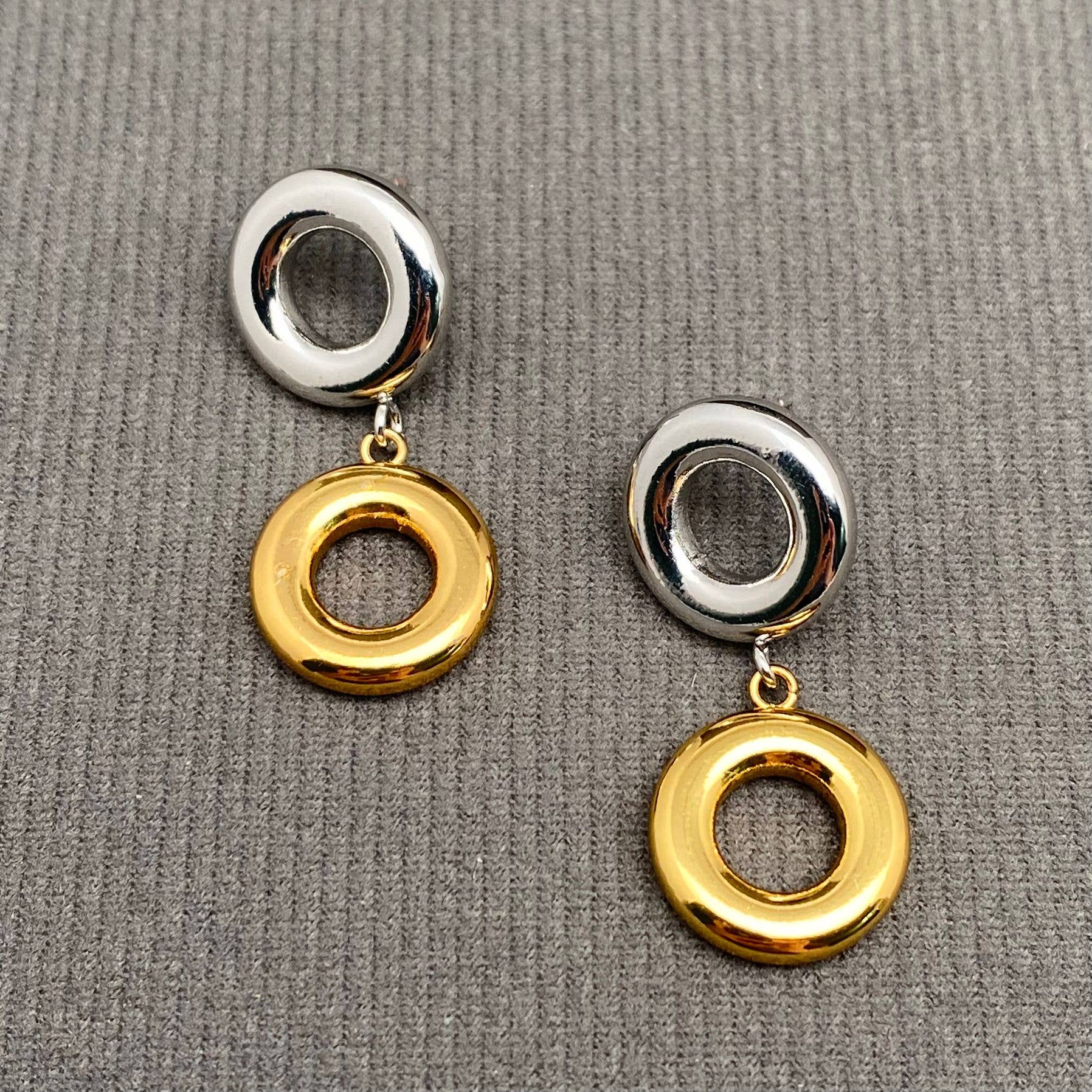 Two Tone Donuts 18K Gold Plated S.Steel Earrings - FGS