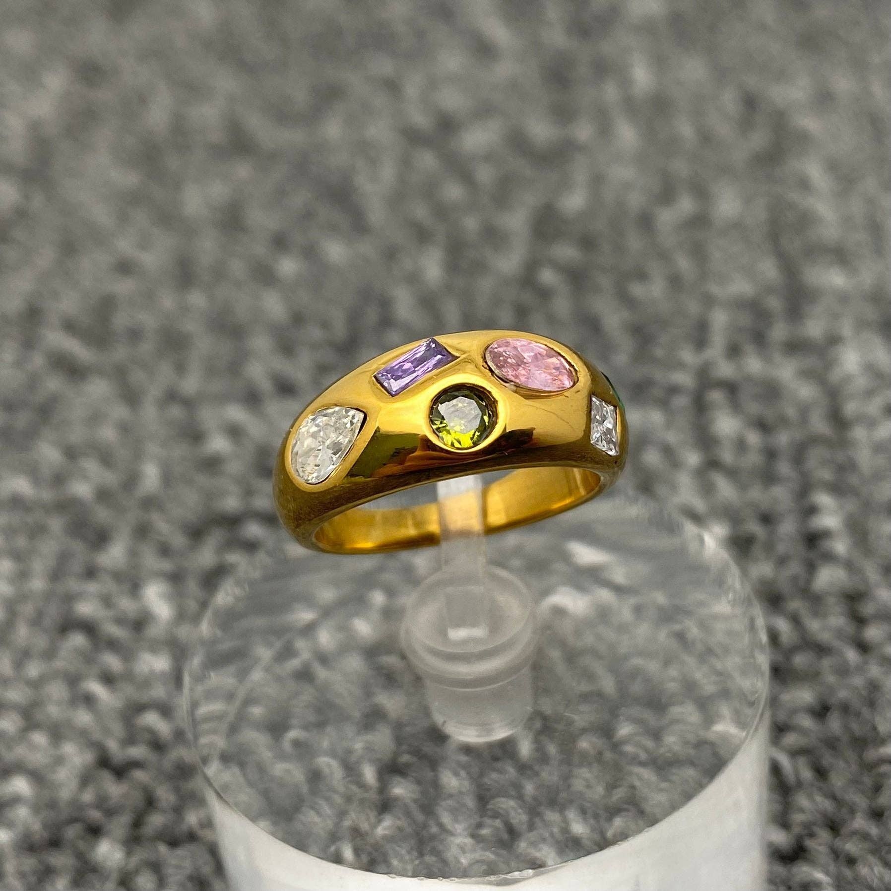 Colorful Zircon 18K Gold Plated Stainless Steel Ring - FGS