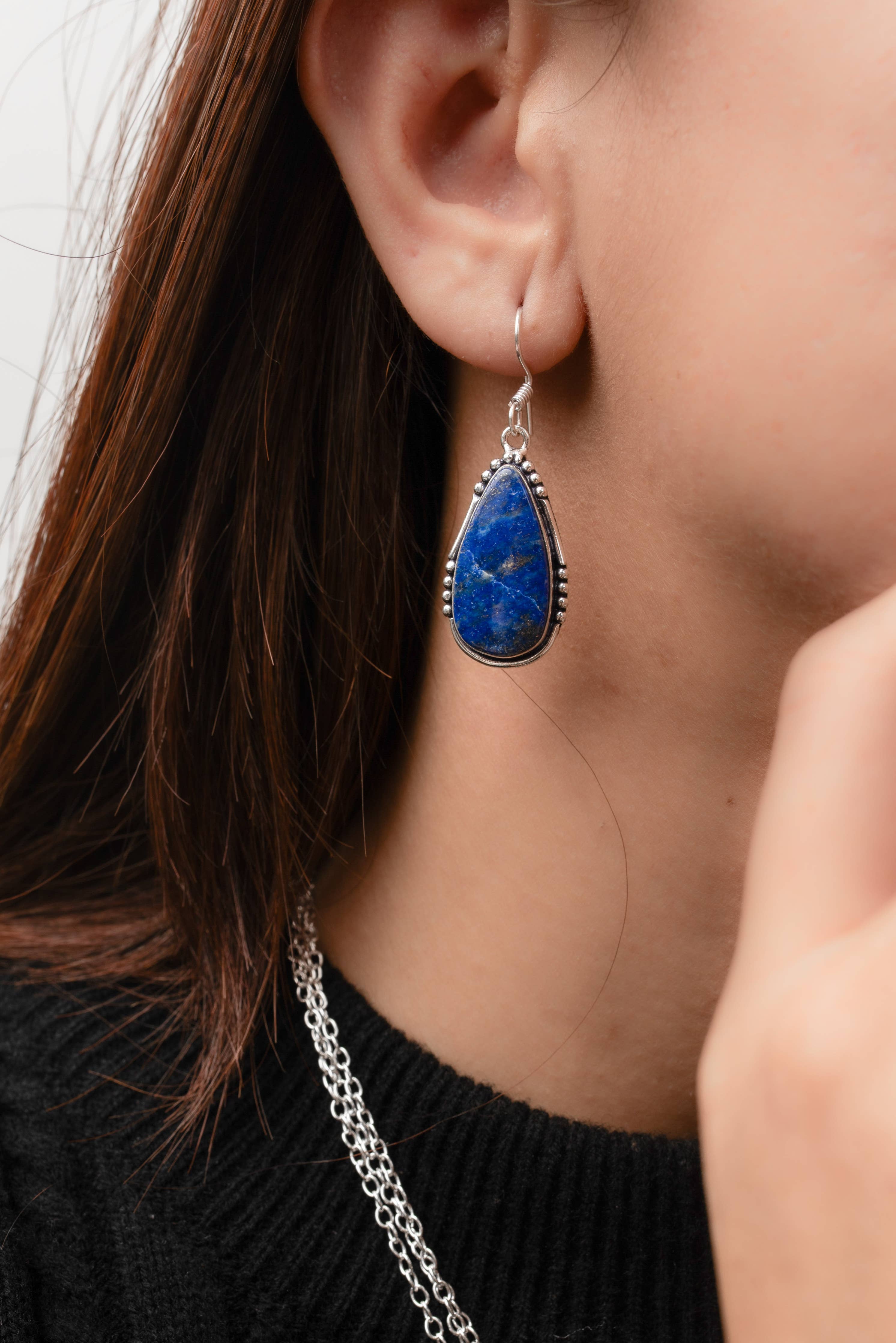 Boho Designer Earrings – Silver-Plated, Handmade, Assorted Gemstones | Wholesale: Pack of 20