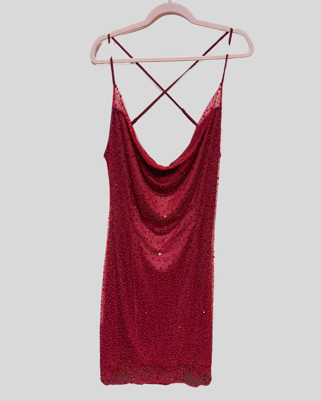 DYSPNEA red beaded strappy cowl dress (XL)