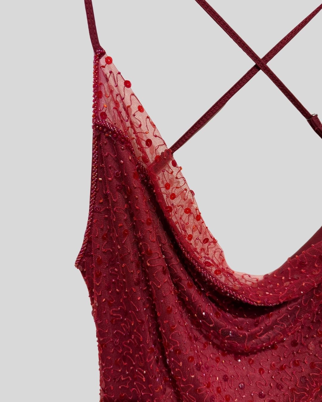 DYSPNEA red beaded strappy cowl dress (XL)