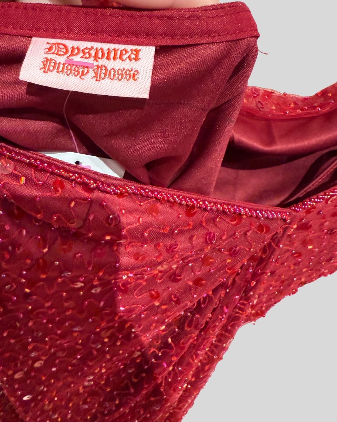 DYSPNEA red beaded strappy cowl dress (XL)