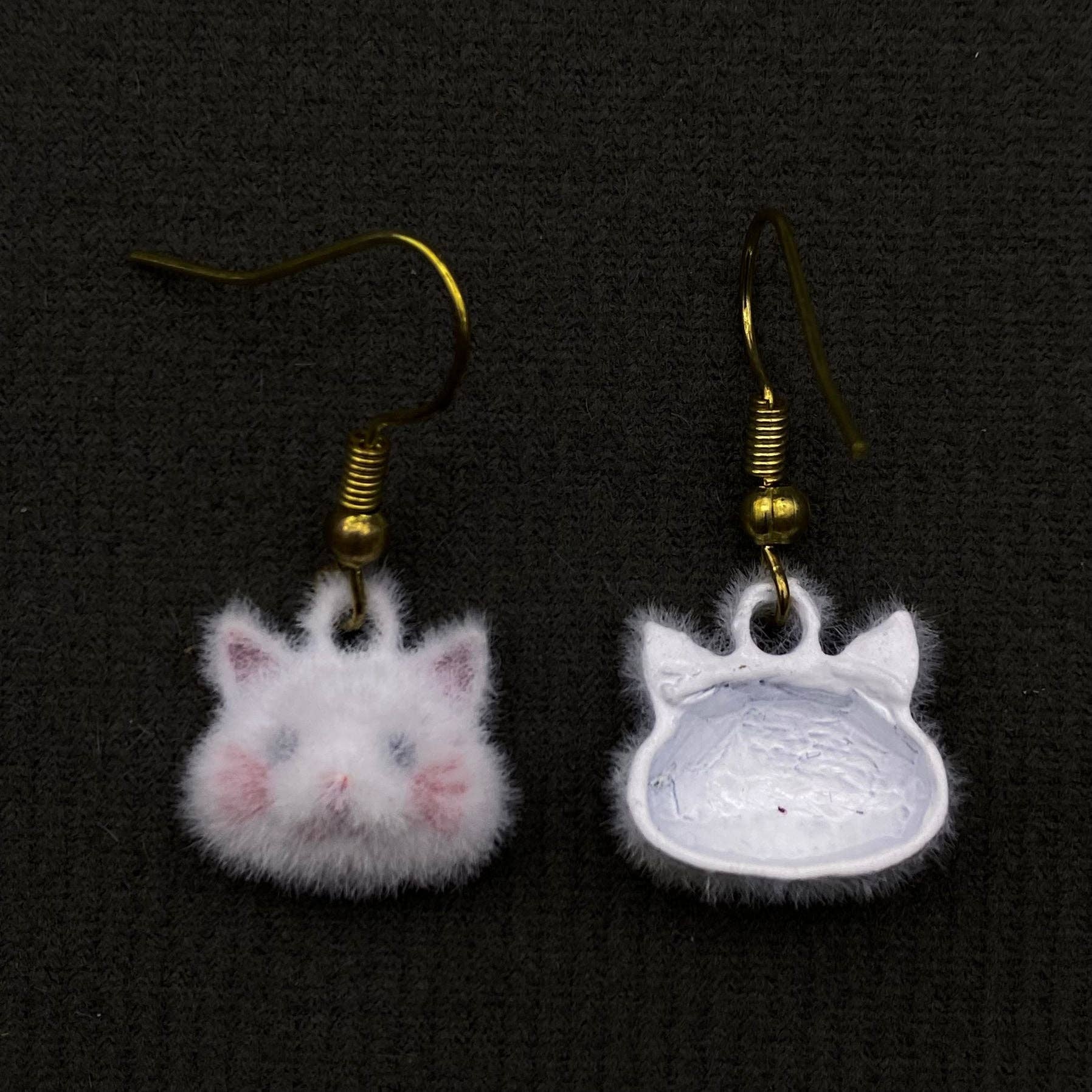 Cute Flocking Kitten Cat's Head Dangle Earrings