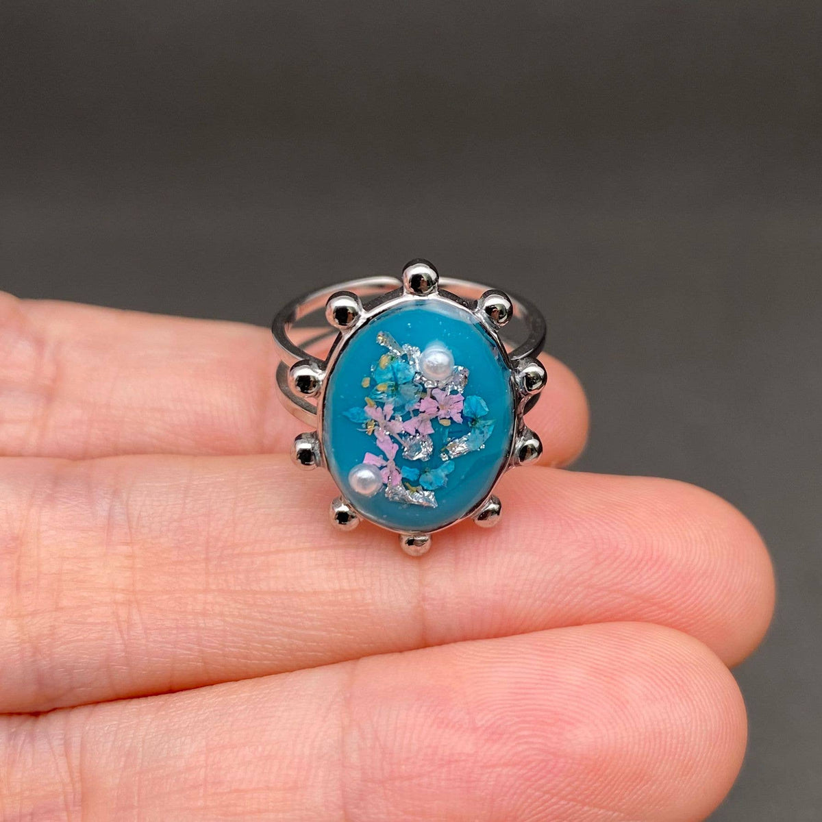 Multiple Styles Dried Flowers Stainless Steel Ring - PDF: Style E