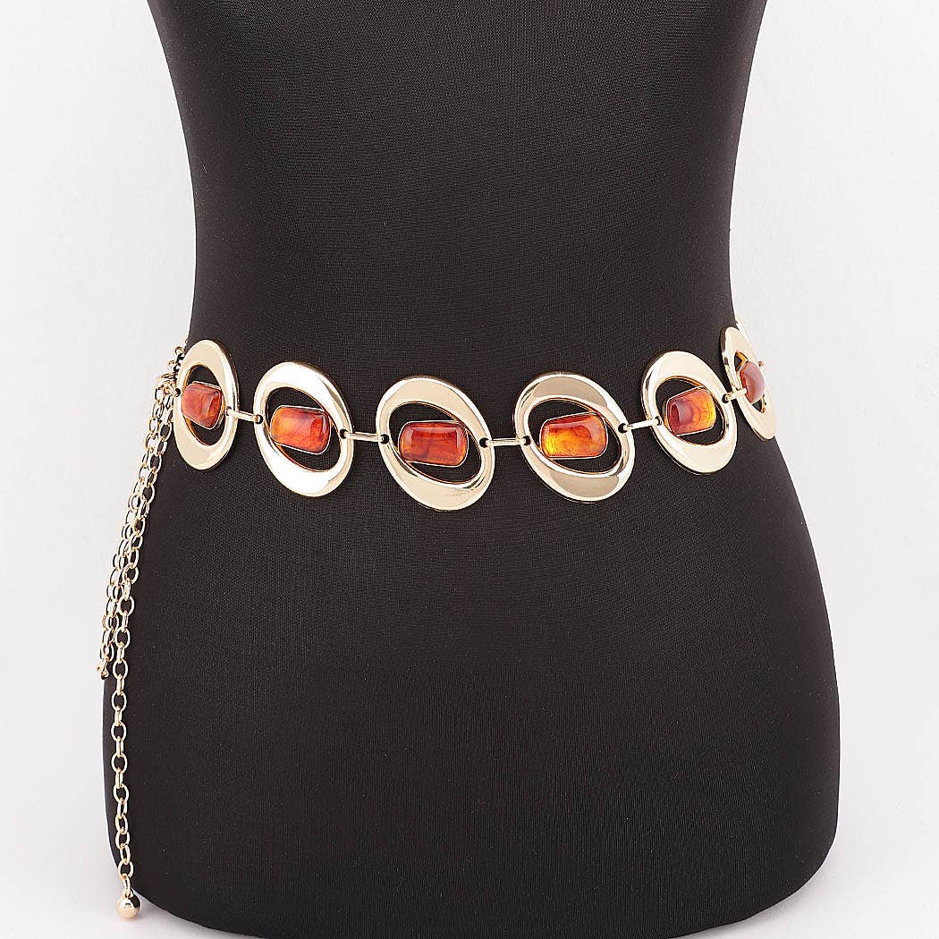 Gemstone Inlay Oval Link Chain Belt: SL