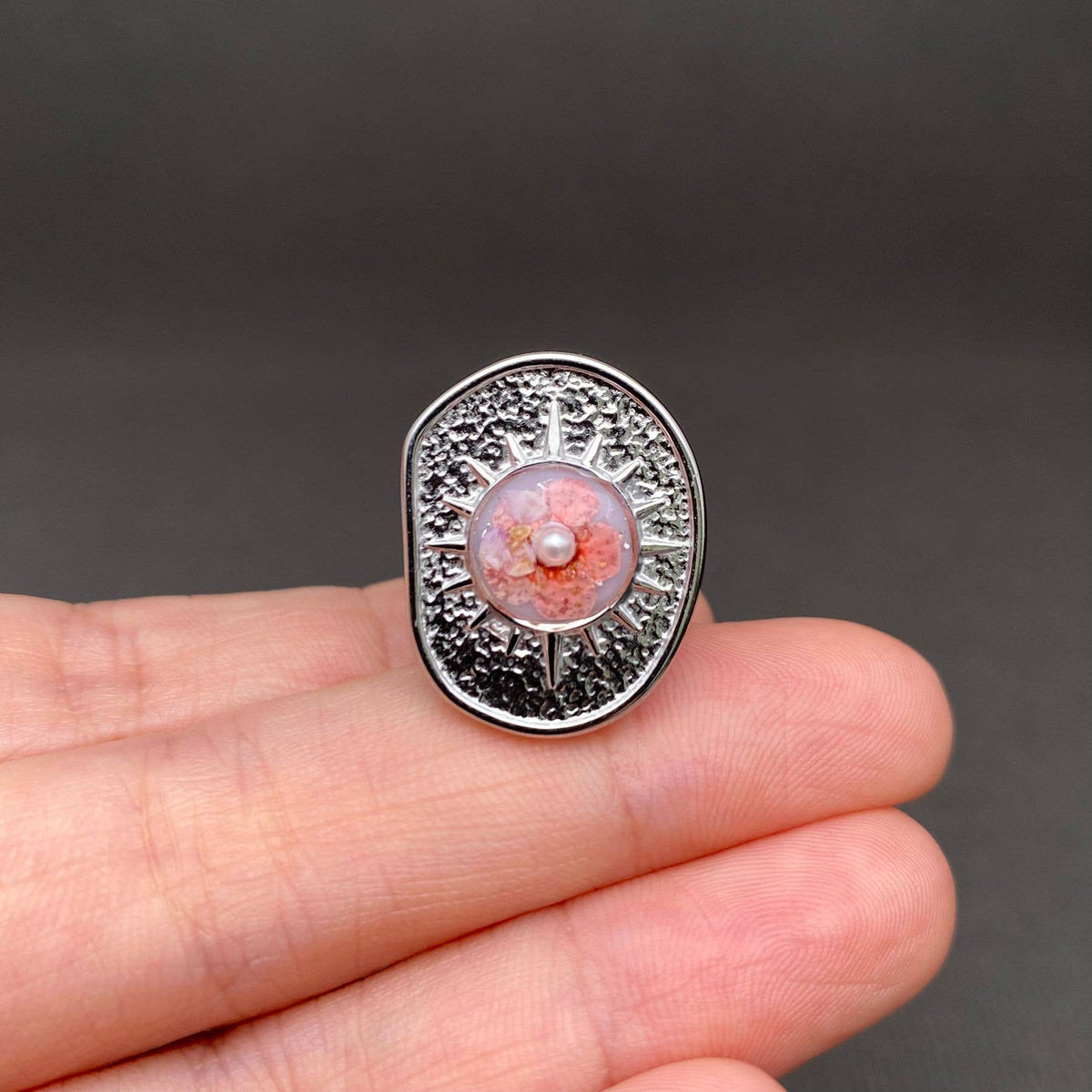 Multiple Styles Dried Flowers Stainless Steel Ring - PDF: Style E
