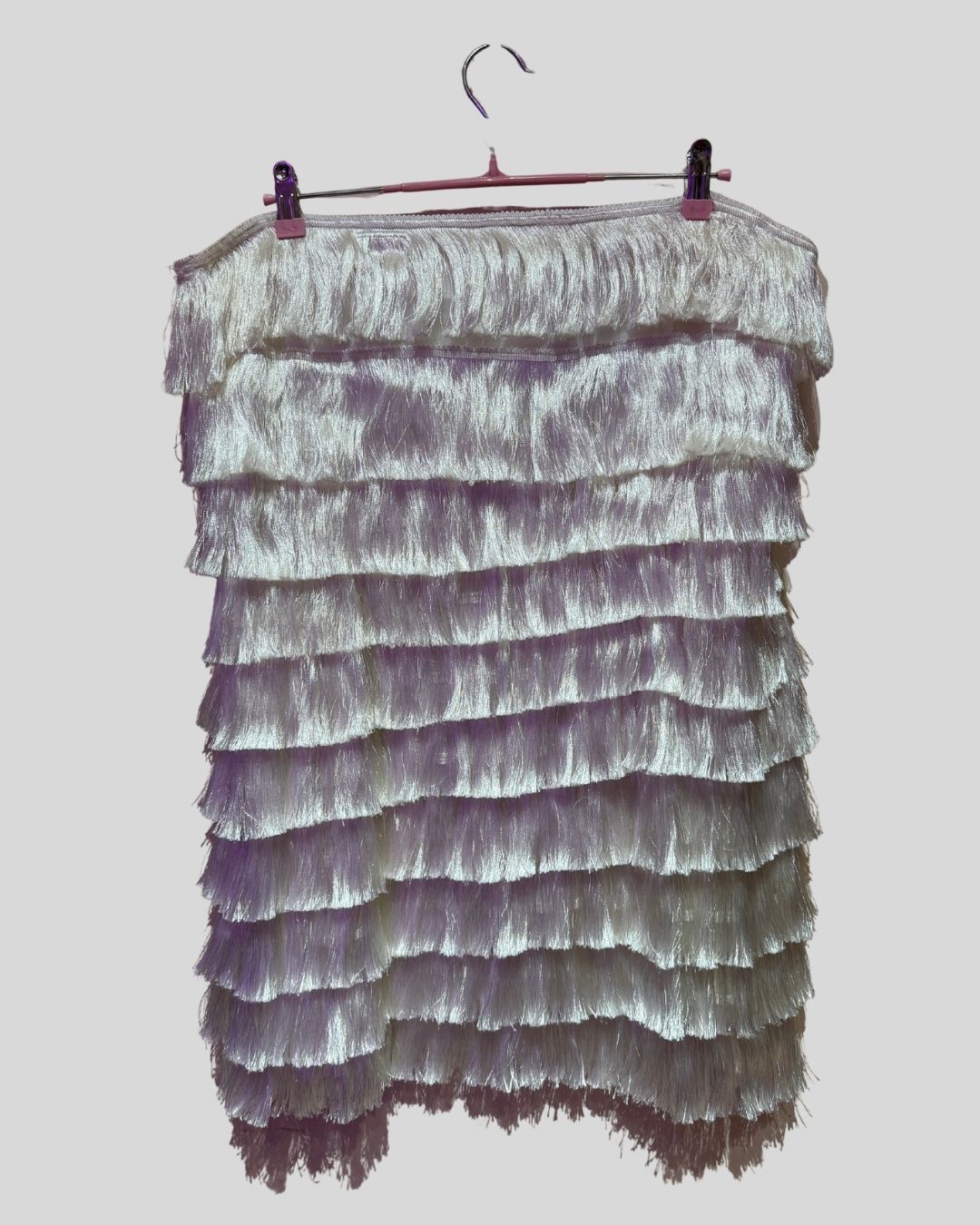 NASTY GAL white fringe tiered strapless mini dress (18)