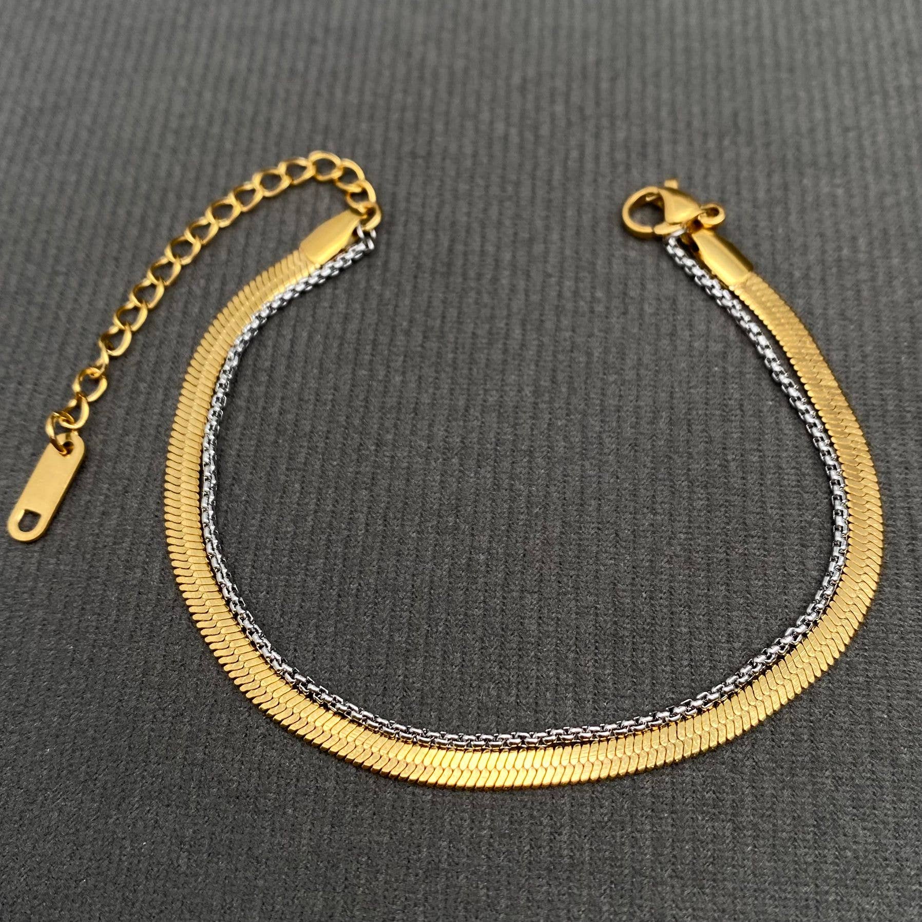 Two Tone Chain 18K Gold Plated Stainless Steel Bracelet -FGS