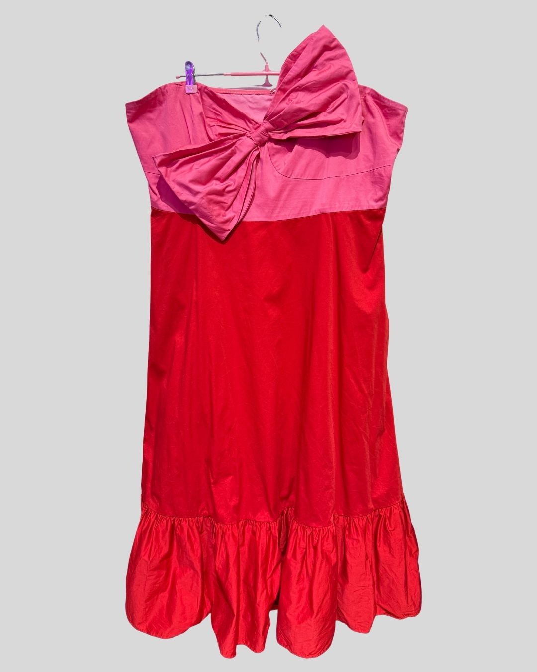 Hutch Anthropology pink & red two tone strapless dress with bow (24)