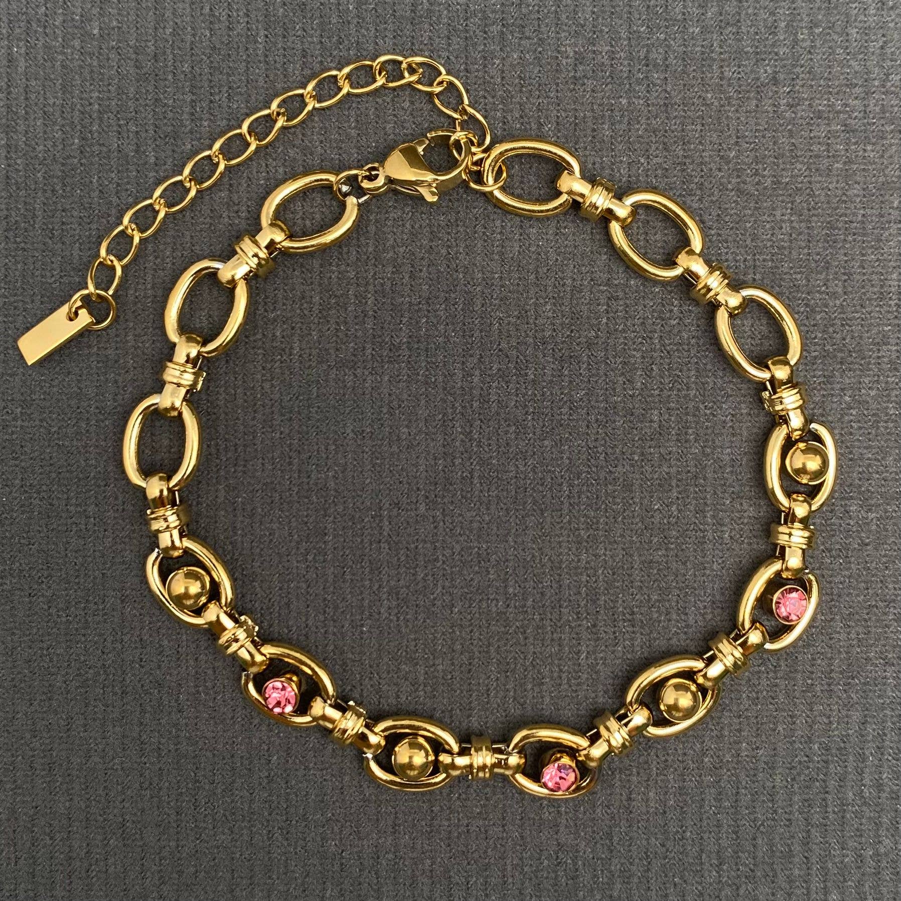 Zircon Inlaid 18K Gold Plated S.Steel Chain Bracelet - FGS