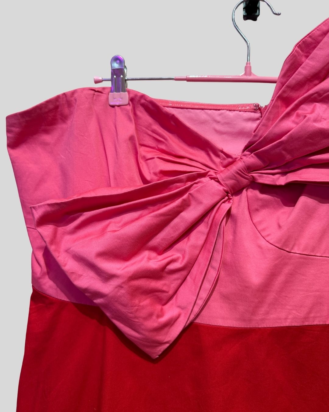 Hutch Anthropology pink & red two tone strapless dress with bow (24)