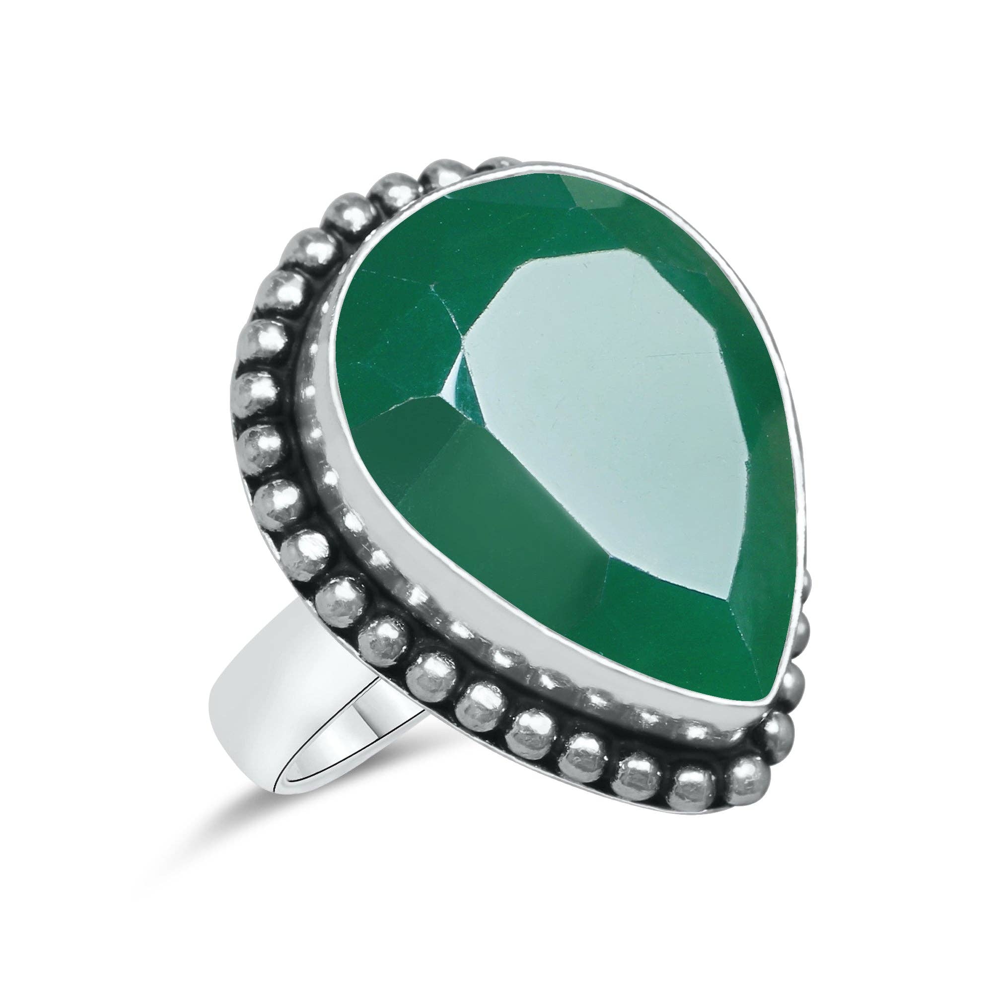 Green Onyx Faceted Rings – Silver-Plated, Handmade, Emerald Green Statement | Wholesale: 10 Rings