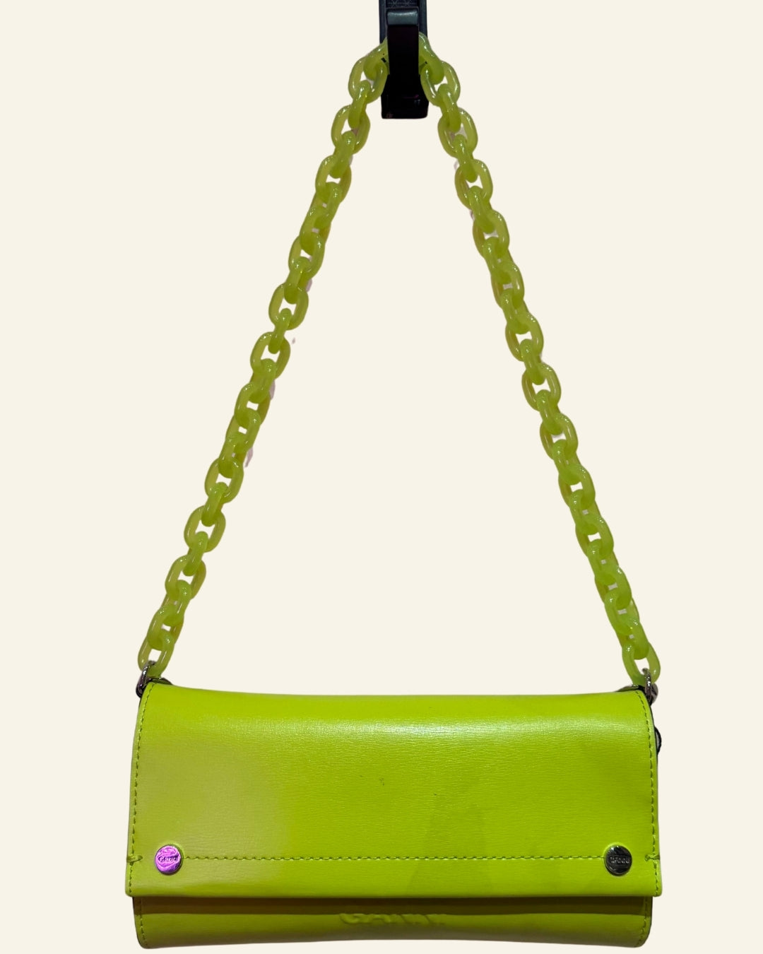 GANNI Lime Green Mini Flap Bag