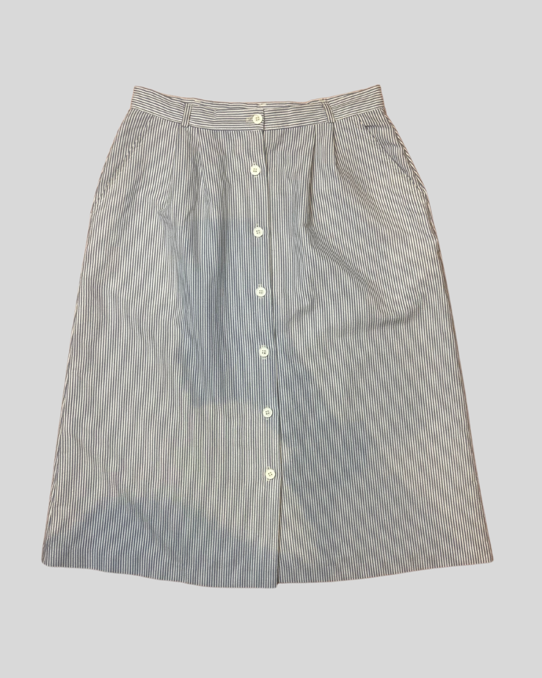 Vintage Russ White/Blue Striped Midi Skirt (XL)