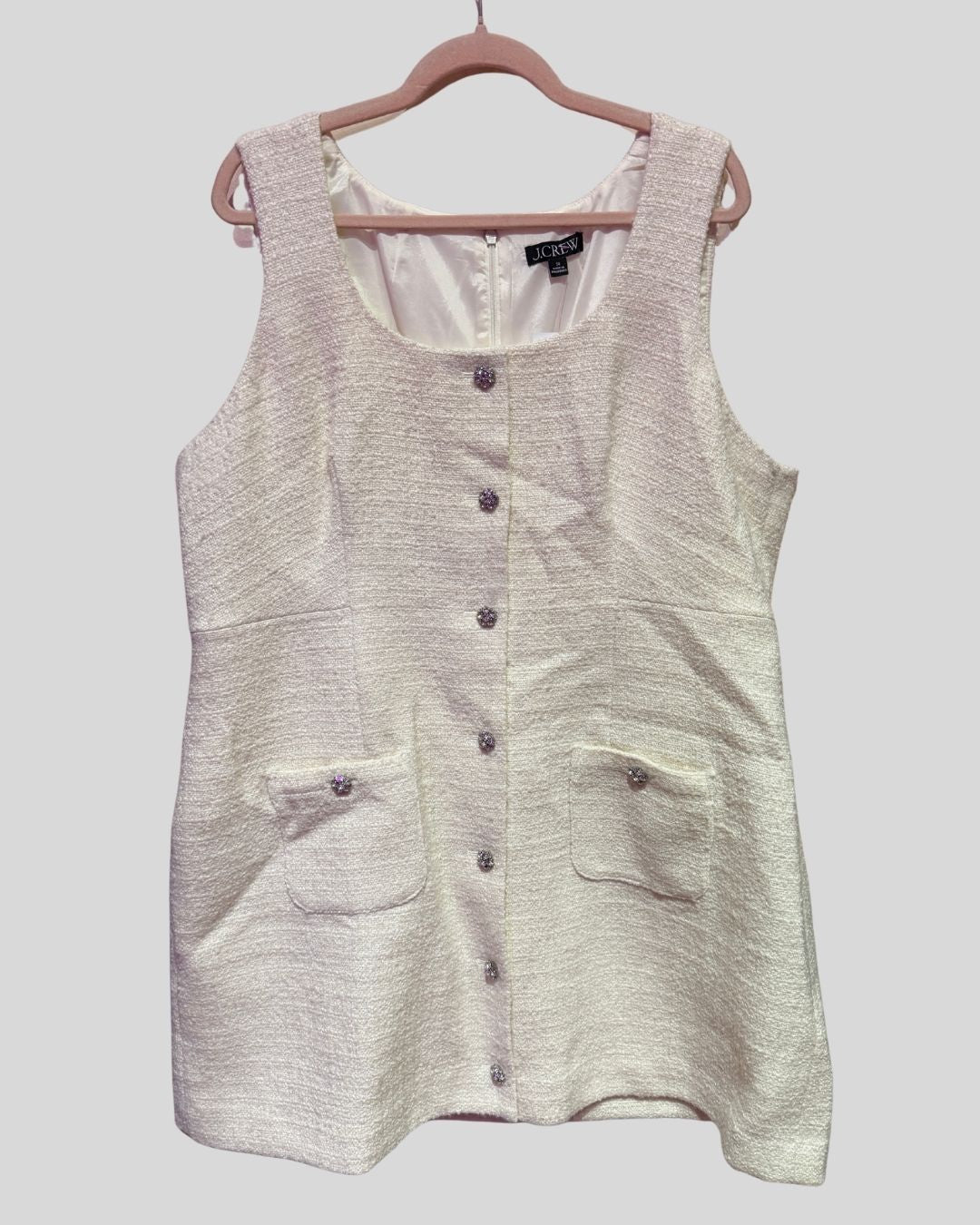 Jcrew cream wool blend tweed rhinestone button dress (20)