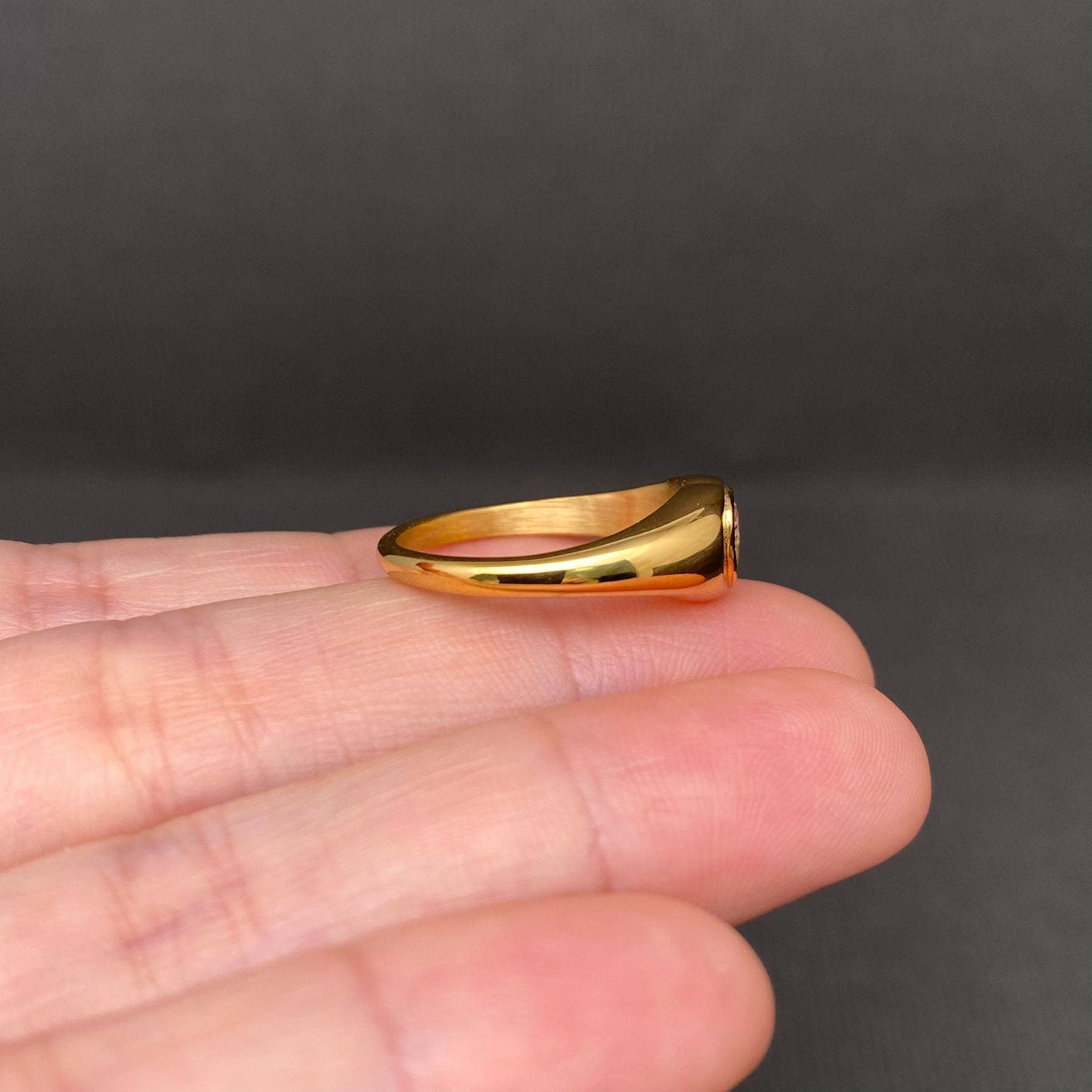 Heart Zircon Inlaid 18K Gold Plated S.Steel Ring - FGS: Golden / 10