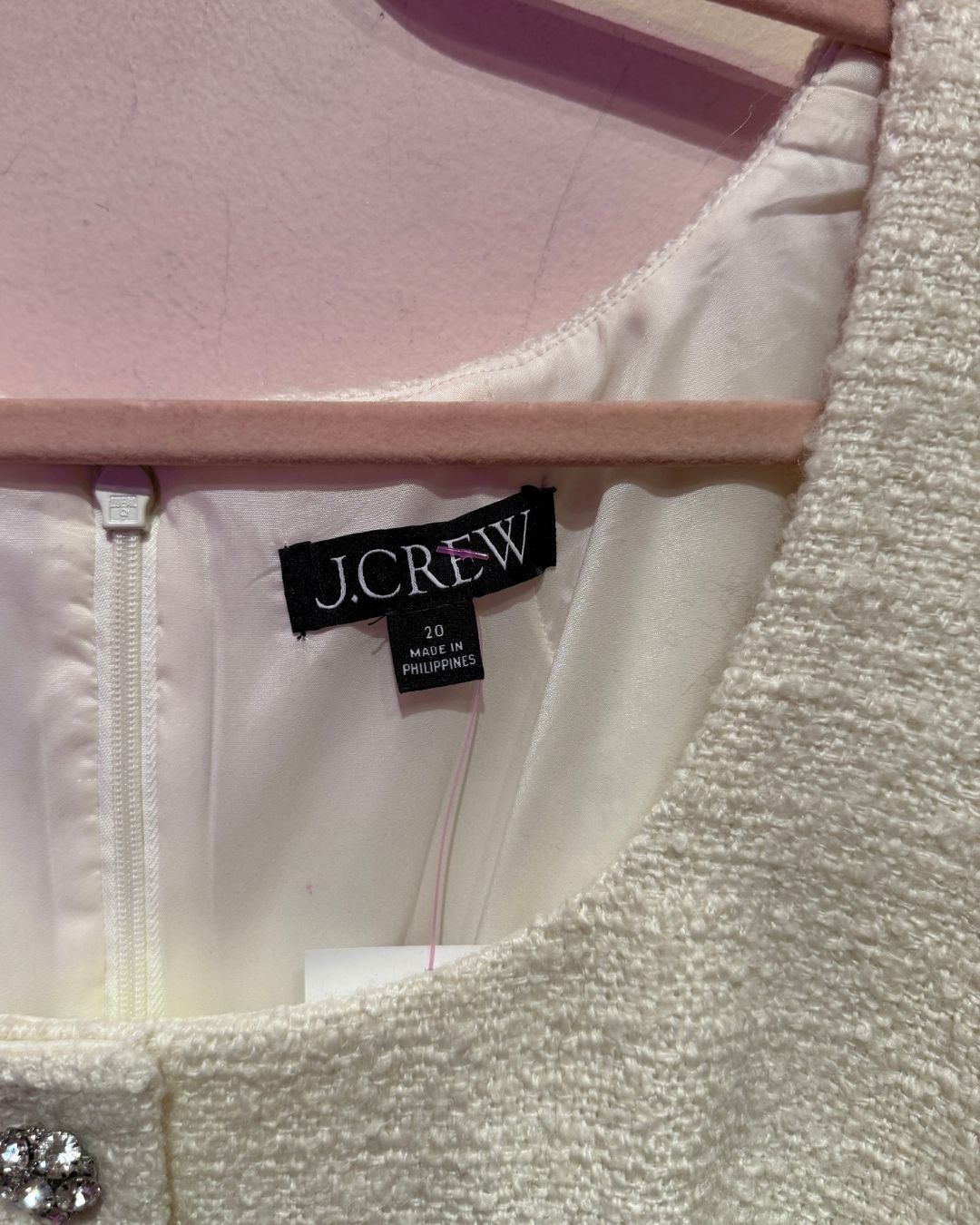 Jcrew cream wool blend tweed rhinestone button dress (20)