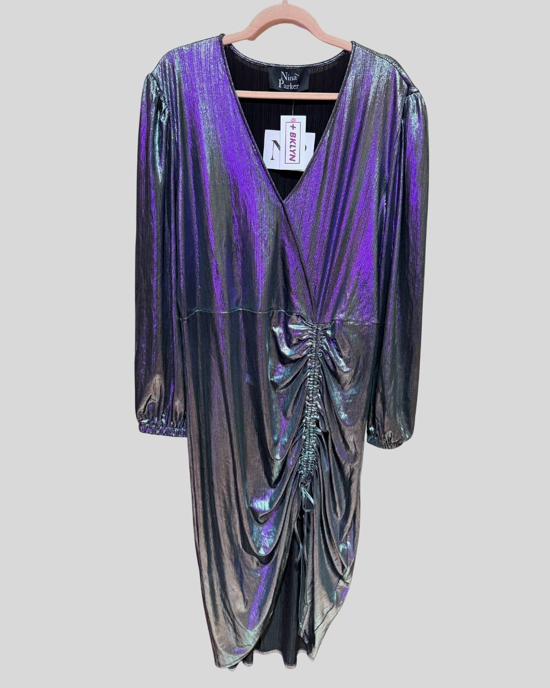 Nina Parker NWT Blue Silver Gathered Dress (3X)