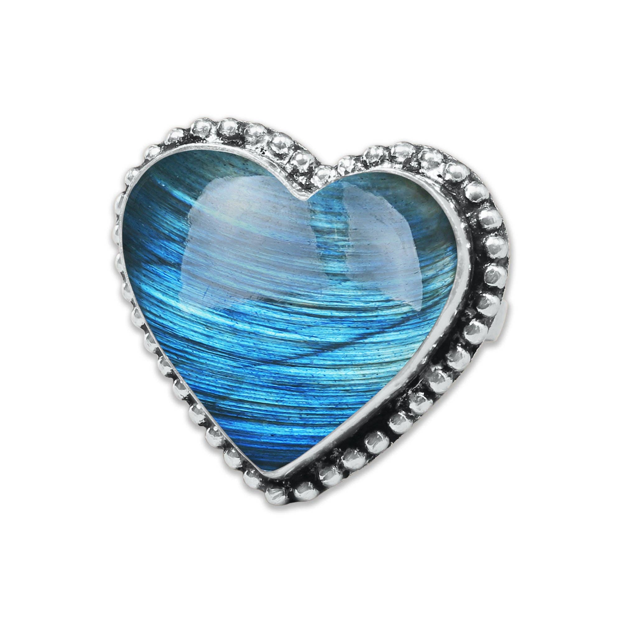 Heart Crystal Rings – Silver-Plated, Handmade, Assorted Natural Stones (US Sizes 6–10, Non-Adjustable) | Wholesale: Silver / 10 Rings