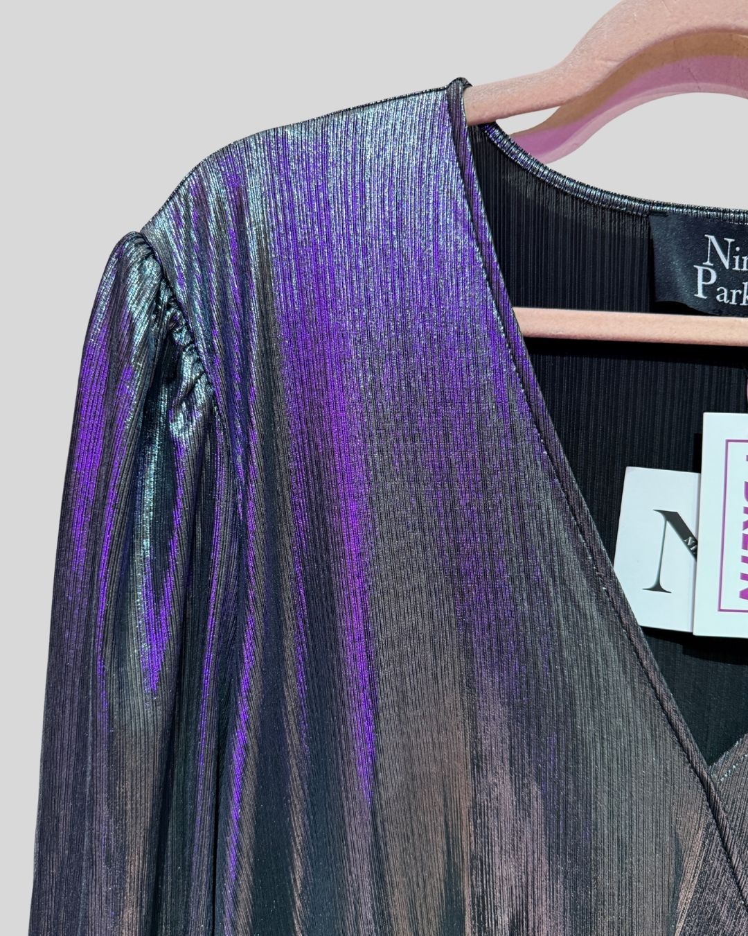 Nina Parker NWT Blue Silver Gathered Dress (3X)