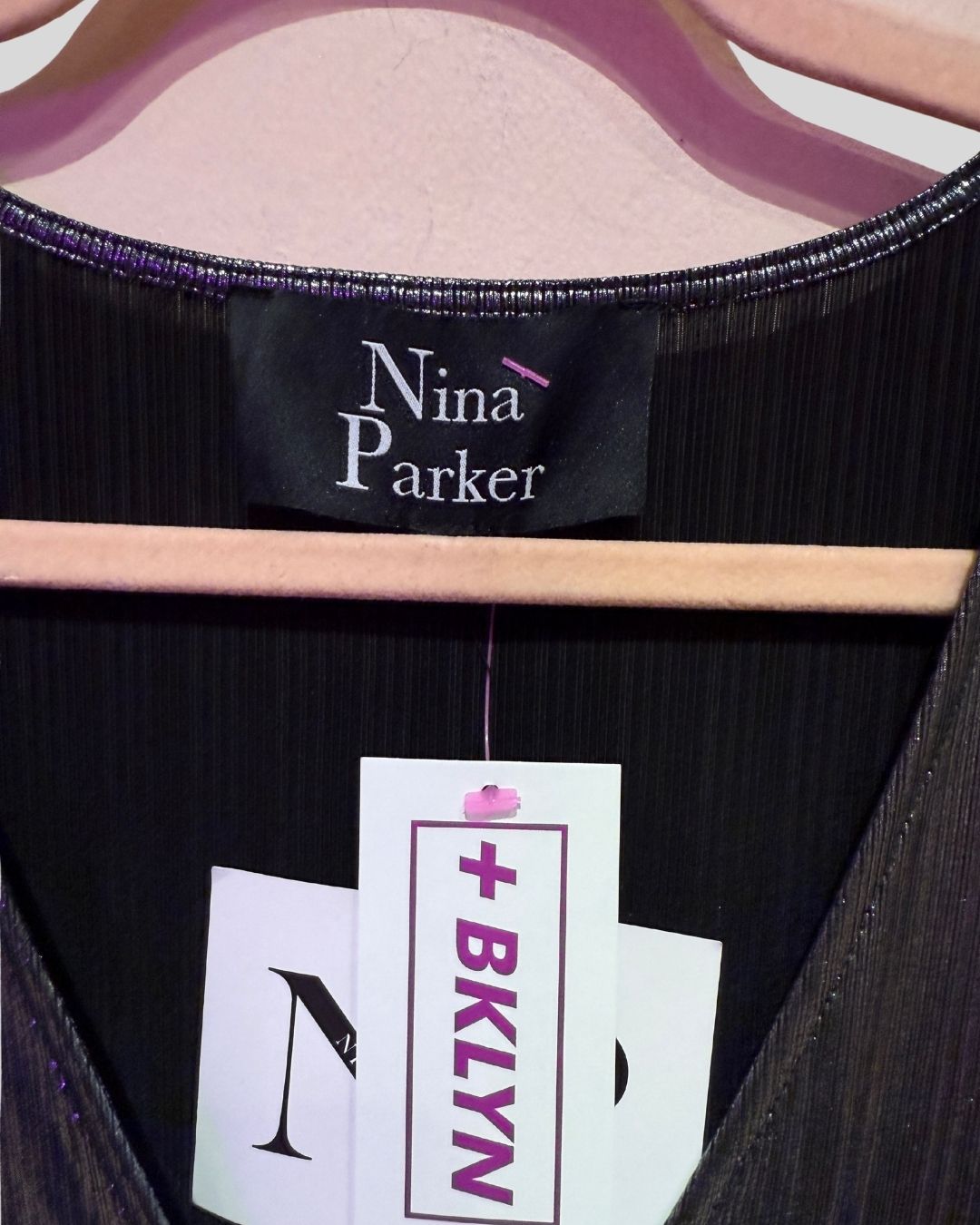 Nina Parker NWT Blue Silver Gathered Dress (3X)