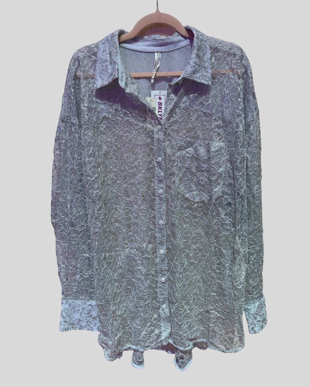 Anthropologie NWT silver floral lace button down top (2X)