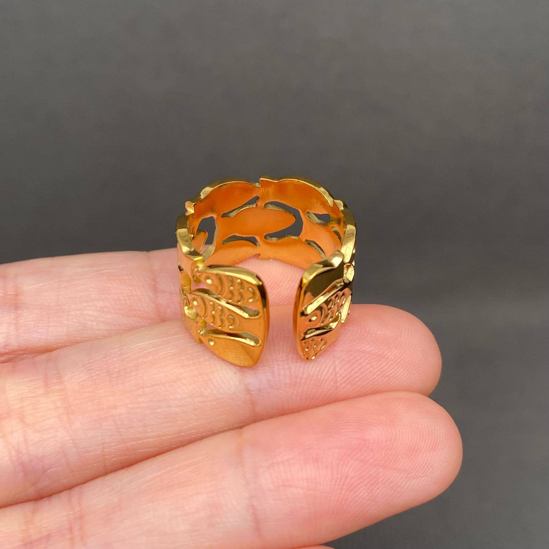 Shoal of Fish 18K Gold Plated Stainless Steel Ring - FGS