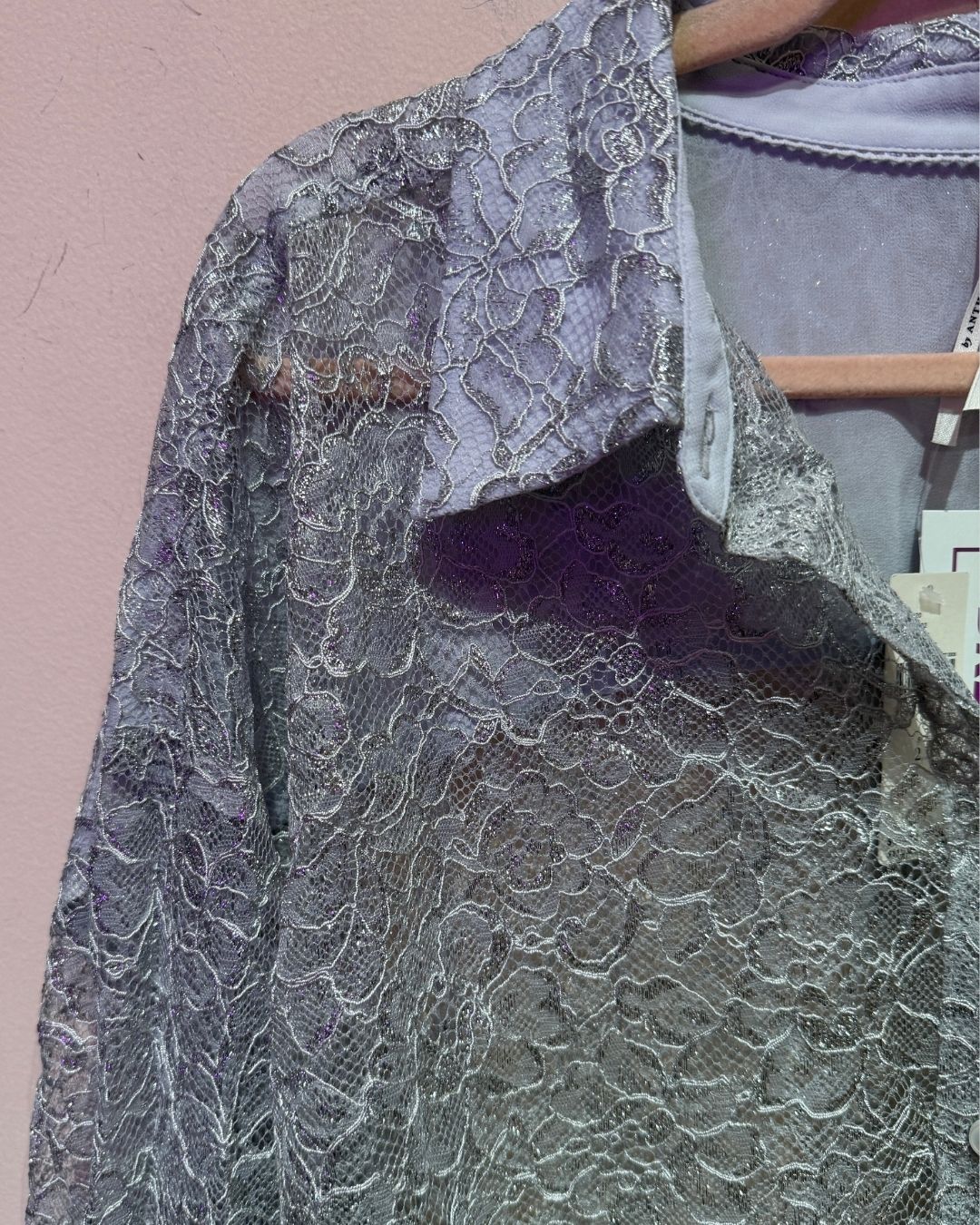 Anthropologie NWT silver floral lace button down top (2X)