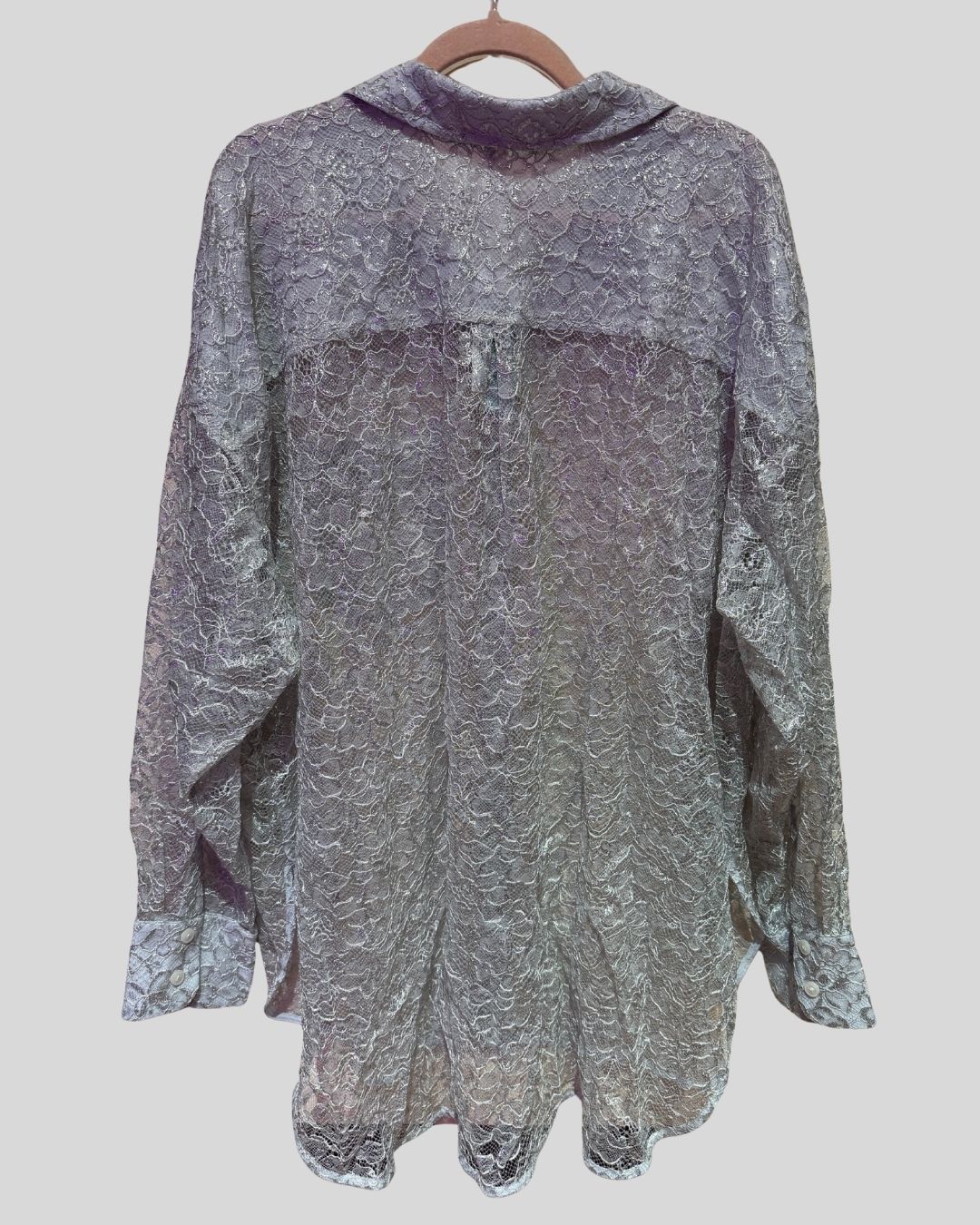 Anthropologie NWT silver floral lace button down top (2X)