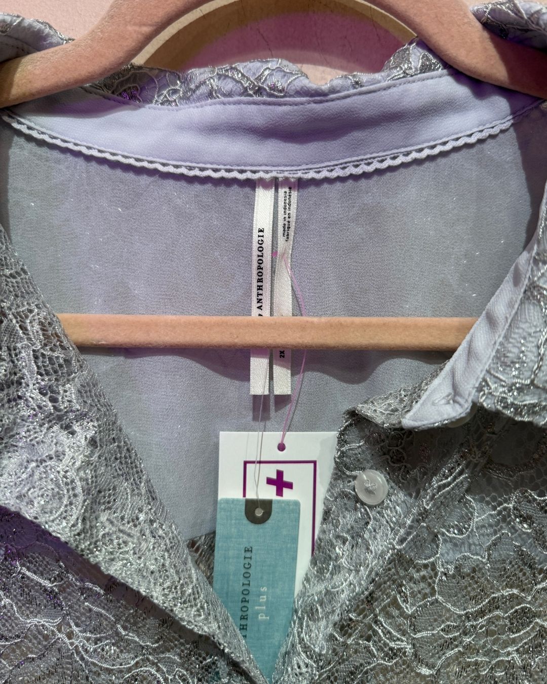 Anthropologie NWT silver floral lace button down top (2X)