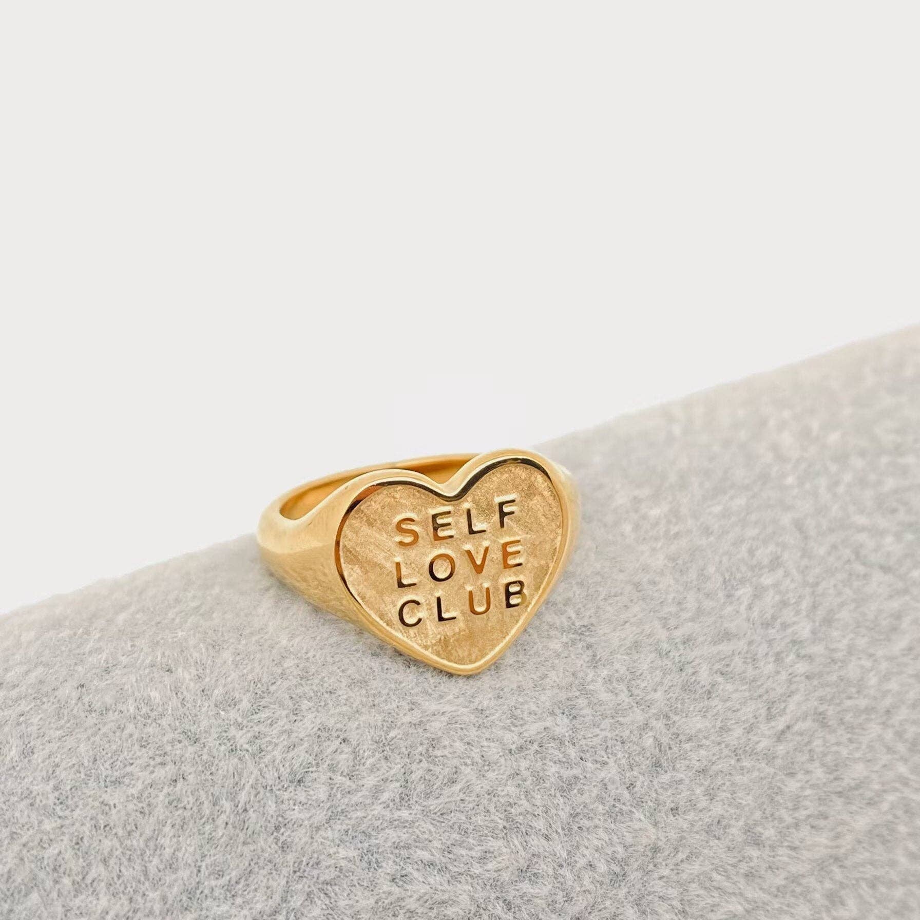 "SELF LOVE CLUB" Heart Shaped 18K Gold Plated Rings - FGS: 8