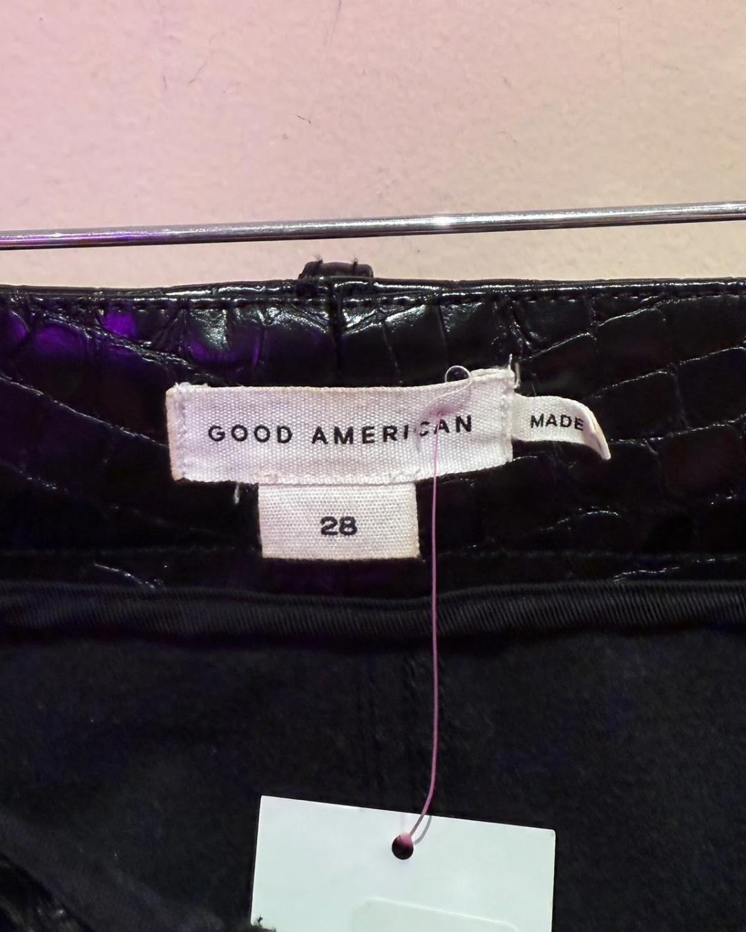 Good American Black Croc Faux Leather Pants (28)