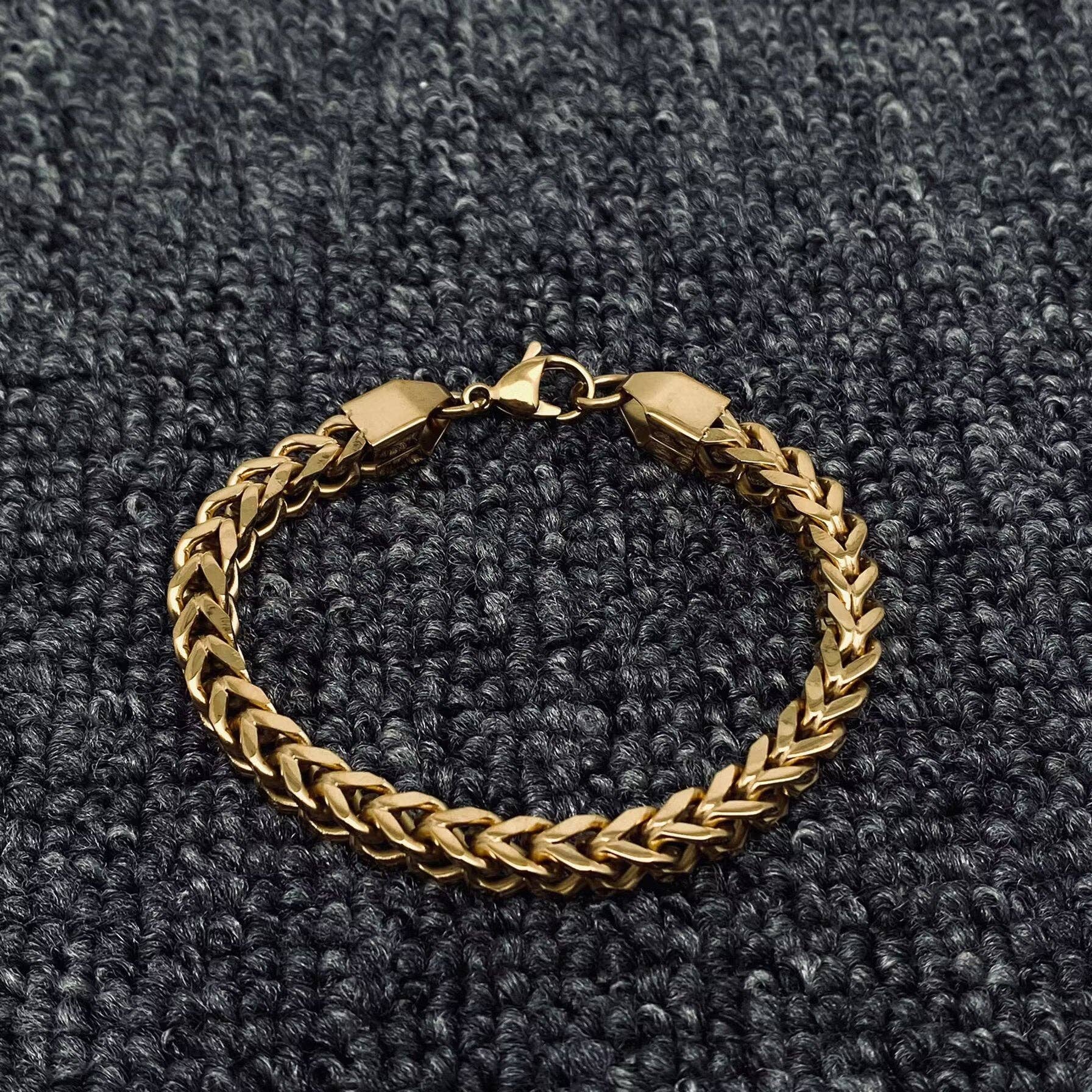 Man Stainless Steel Double Layer Cuban Chain Bracelet -MJ/BC: Golden / 3mm * 20mm
