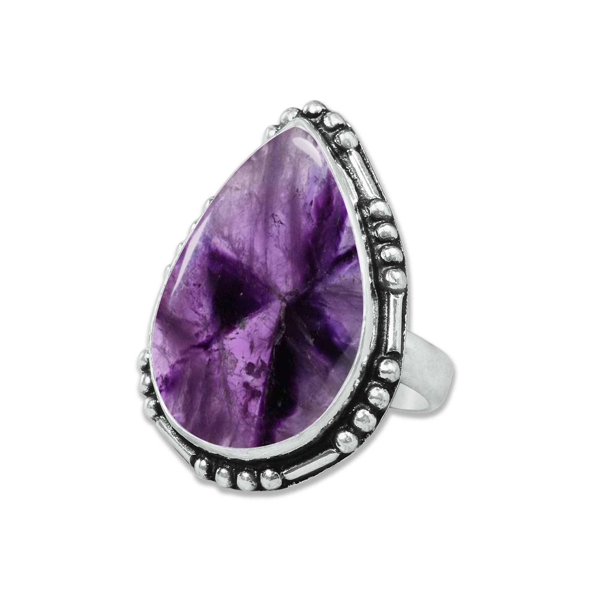 Star Amethyst Rings for Women – Silver-Plated, Handmade, Deep Purple (US Sizes 6–10, Non-Adjustable): 10 Rings