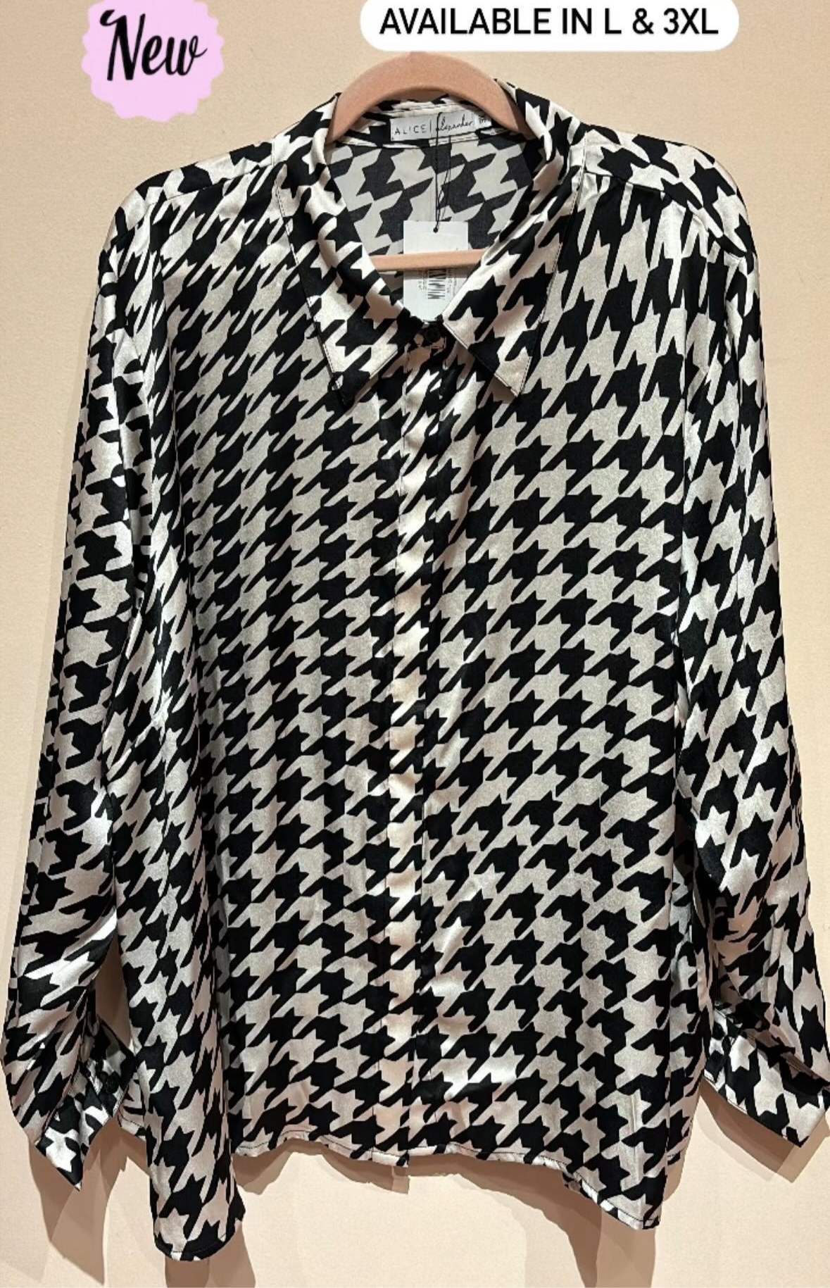 NEW ALICE ALEXANDER silk black & white houndstooth top