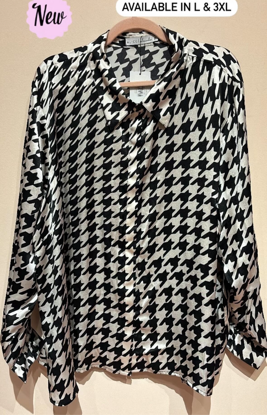 NEW ALICE ALEXANDER silk black & white houndstooth top