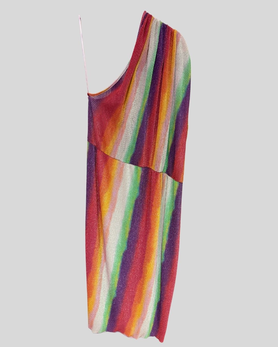 Never Fully Dressed NWT rainbow metallic one shoulder dress (20 fits 3x)