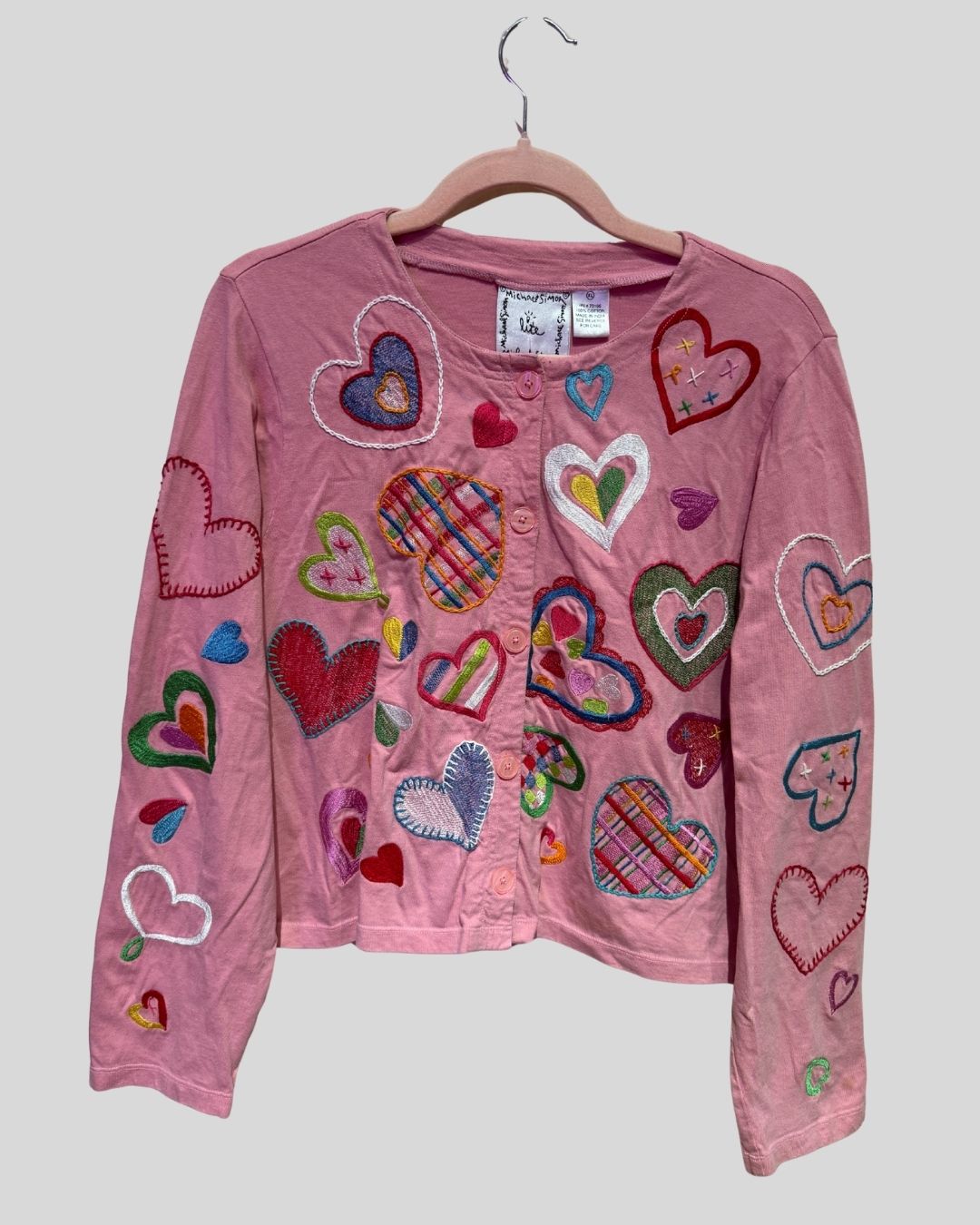 Vintage Micheal Simon Lite Pink Embroidered Heart Bd (XL)