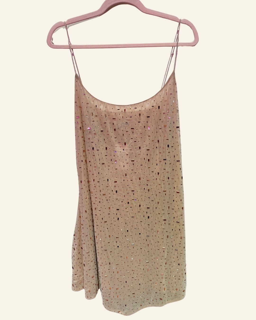 Fashion Nova Cream Mesh Stoned Mini Dress (2X)