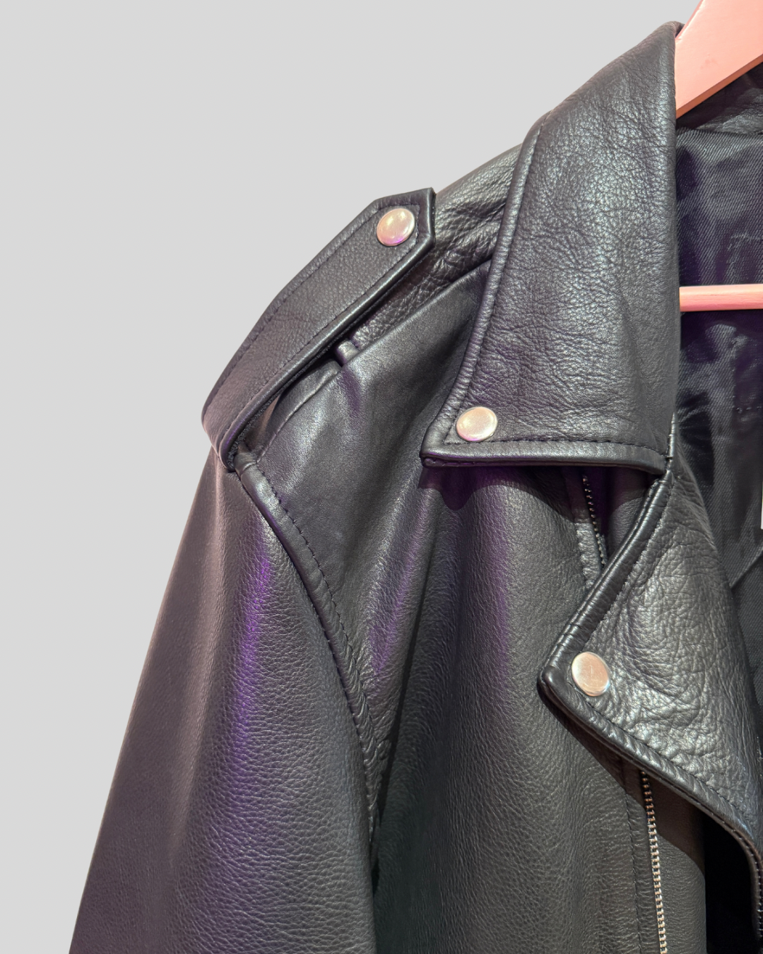 Unbranded Black Genuine Leather Moto Jacket (XL)