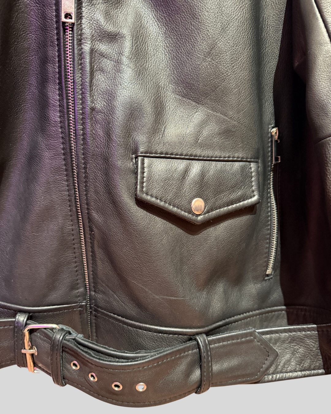 Unbranded Black Genuine Leather Moto Jacket (XL)