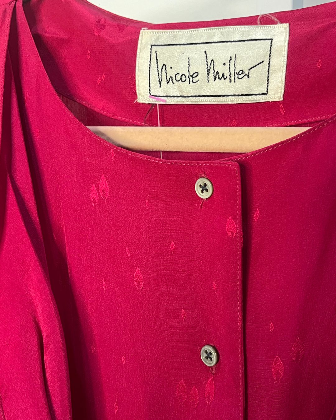 Vintage Nicole Miller Silk Lace Trim Dress in Fuschia (1X)