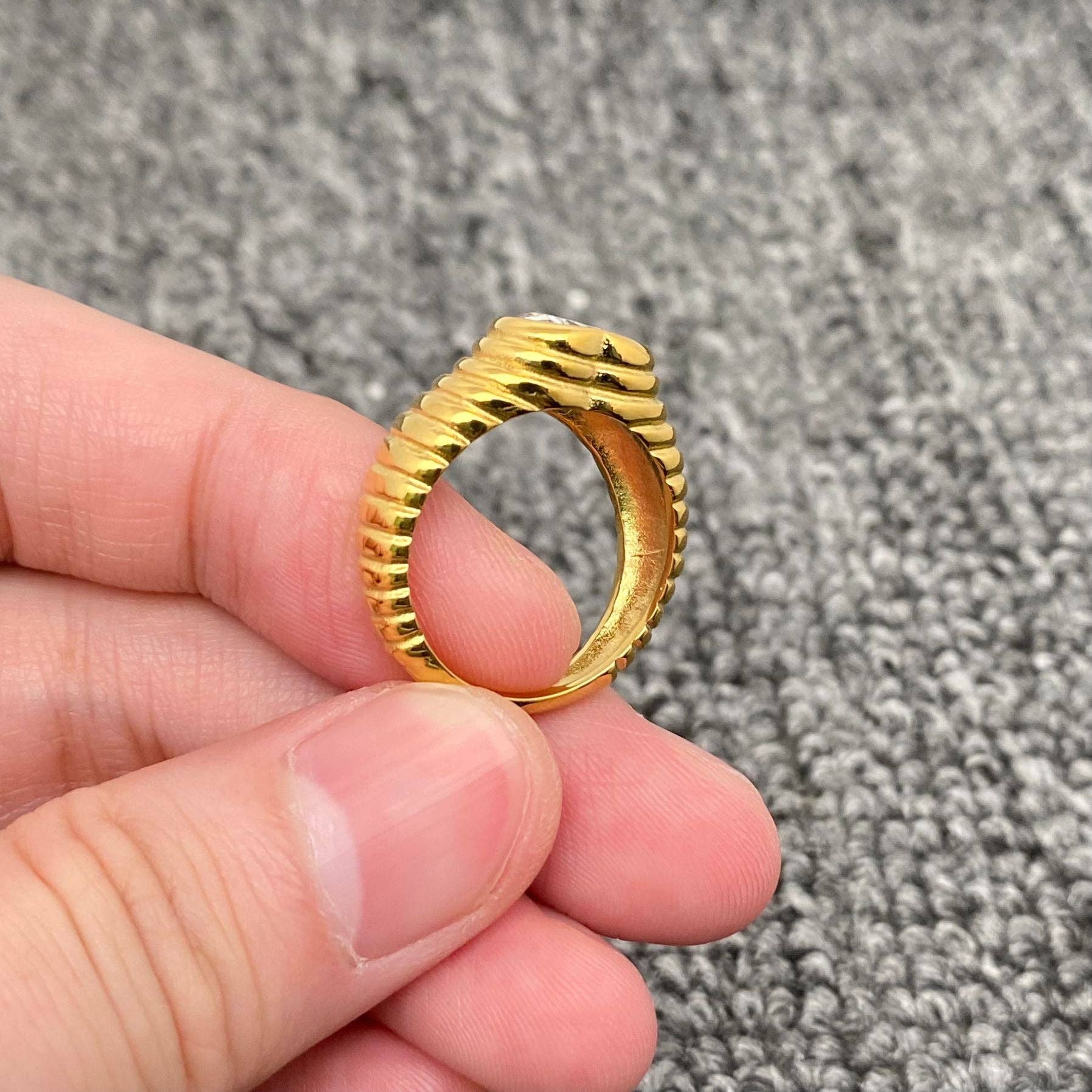 Heart Zircon Wavy 18K Gold Plated Stainless Steel Ring - FGS: 8