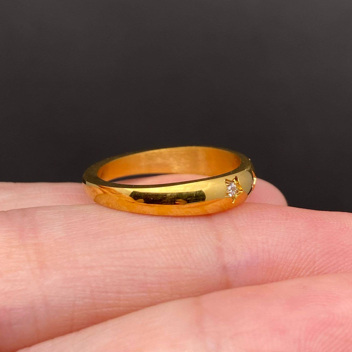 Zircon Inlaid Star 18K Gold Plated S.Steel Ring - FGS/MS: Golden / 9