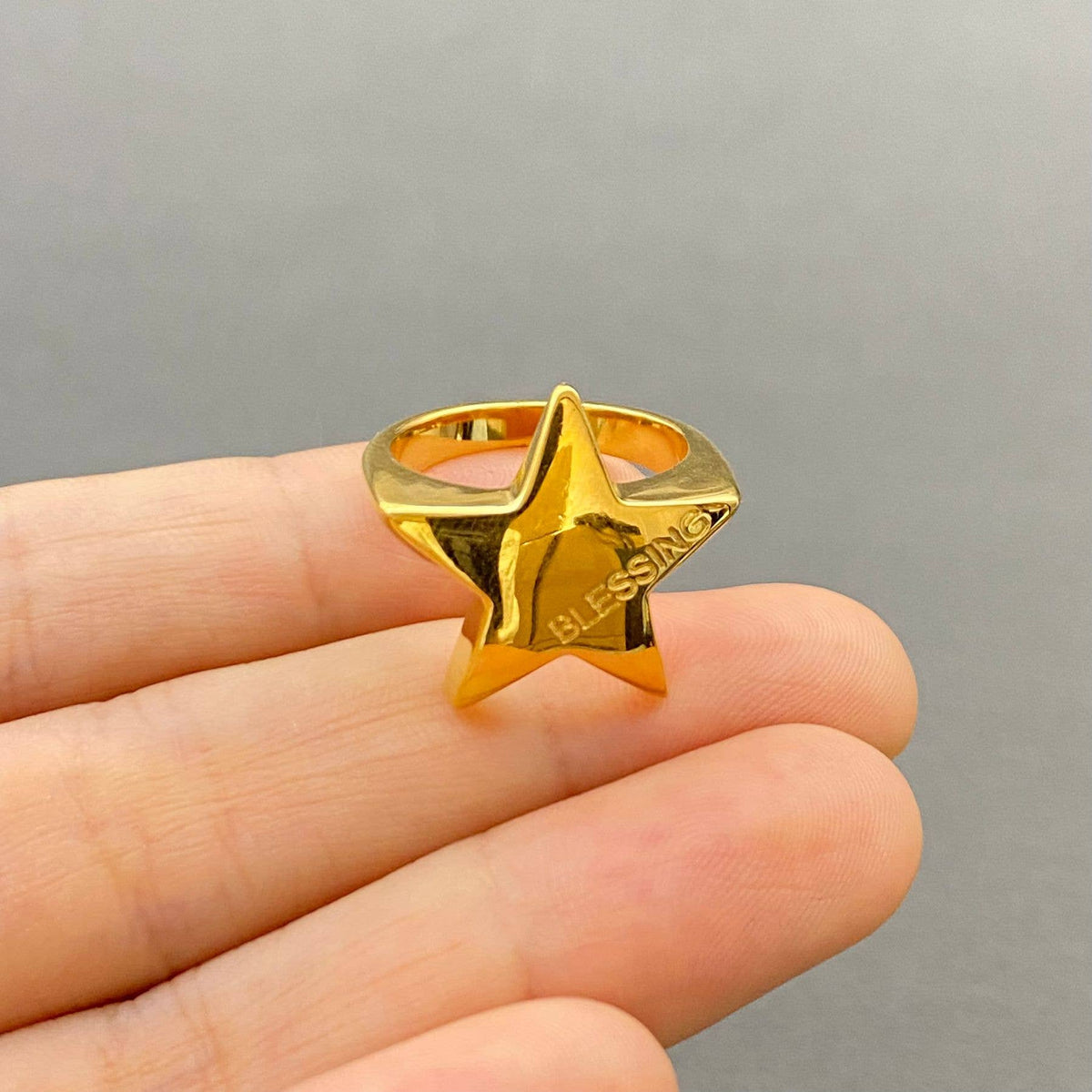 BLESSING Star 18K Gold Plated Stainless Steel Ring - FGS/MS: Steel color / 8