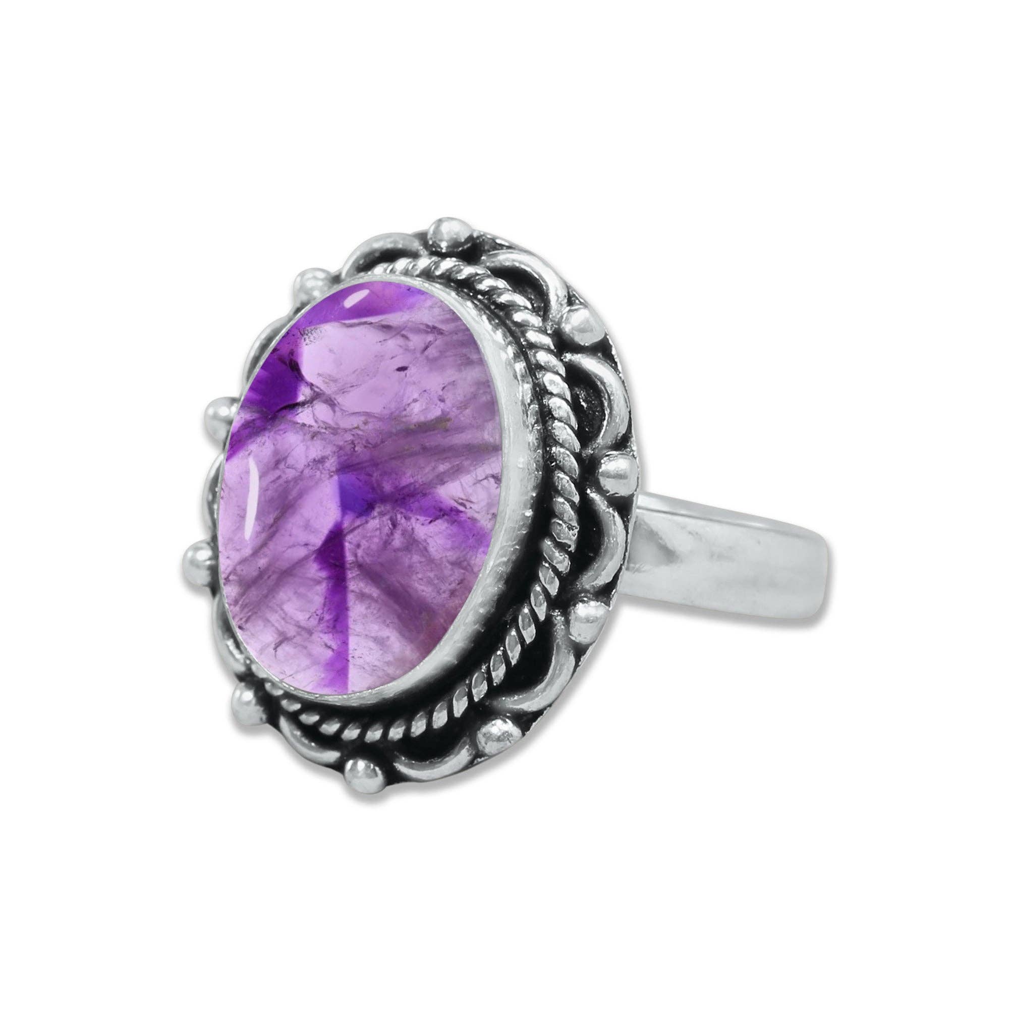 Star Amethyst Rings for Women – Silver-Plated, Handmade, Deep Purple (US Sizes 6–10, Non-Adjustable): 10 Rings