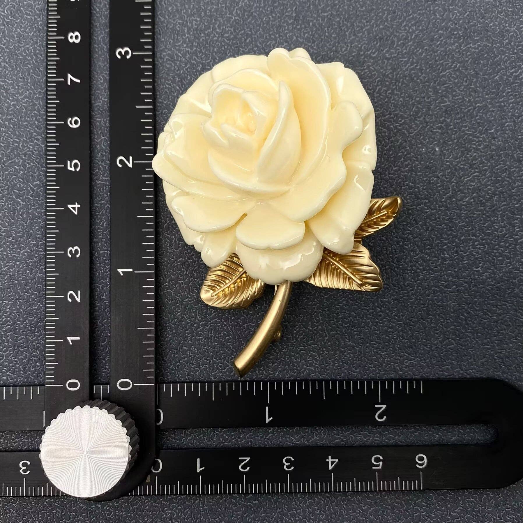 Cream Color Rose Matte Gold Plated Brooch
