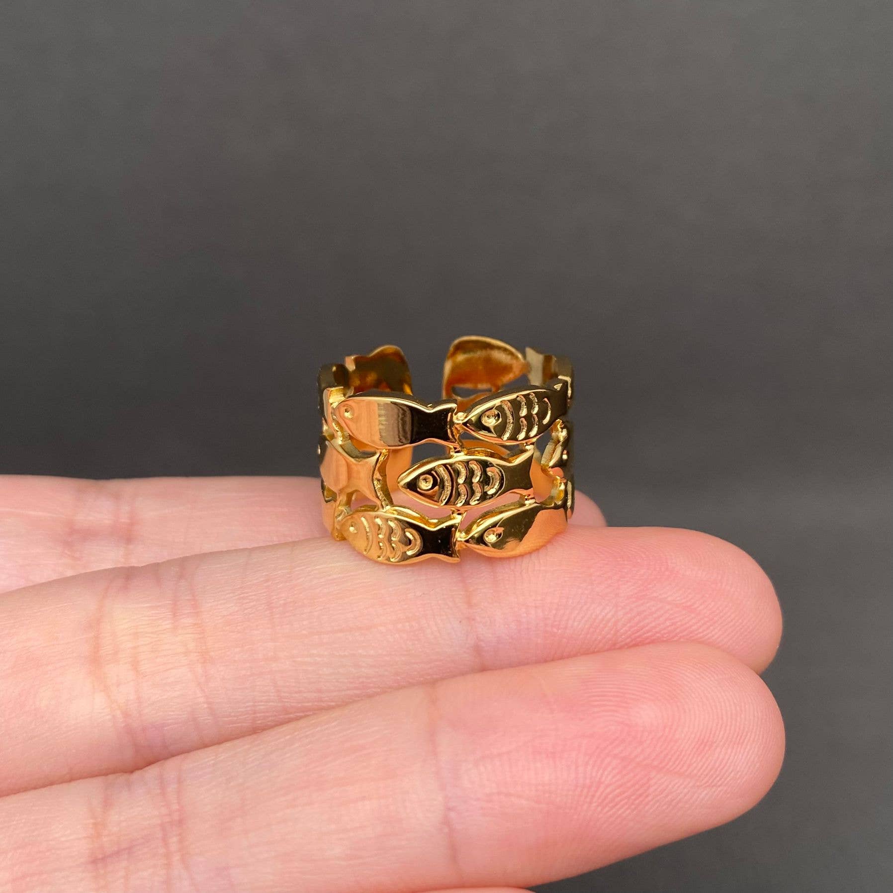 Shoal of Fish 18K Gold Plated Stainless Steel Ring - FGS